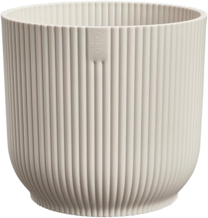 elho Vibes Fold Round Mini 11 Plant Pot - Flower Pot for Indoor Use - 100% Recycled Plastic - Diameter 11.1 x Height 10.5 cm - White/Linen White