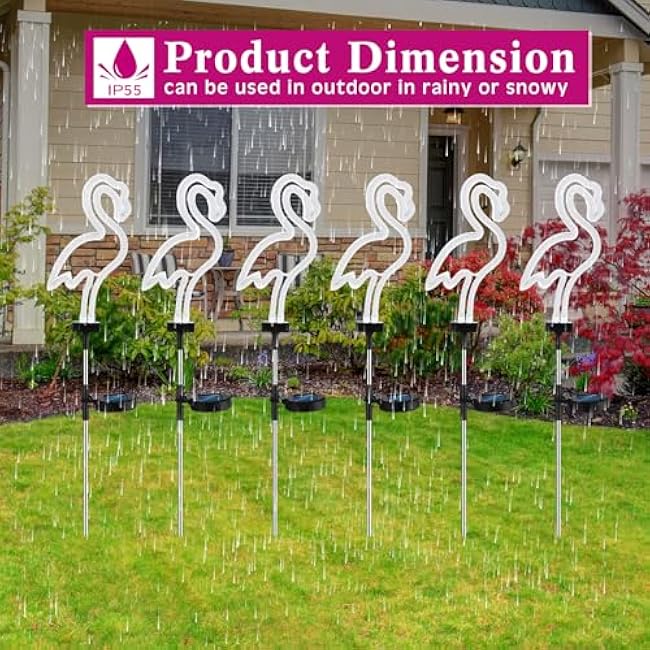 Retisee 6 Pcs Flamingo Solar Stake Lights Pink Flamingo Outdoor Lights Bulk Neon Lights Decoration LED Solar Powered Lighting for Lawn, Garden, Flower Bed, Yard, Pathway