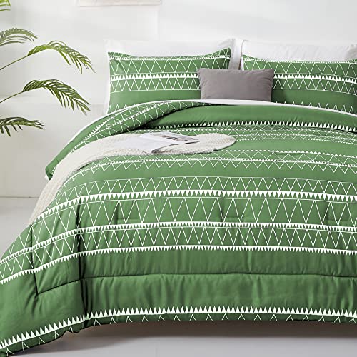 Green Comforter Set Queen, Soft Microfiber Reversible Sage Green Boho Down Alternative Comforter Set For Queen Bed- 3 Pieces (1 Solid Comforter + 2 Pillowcases), Lightweight Bedding Set 90"X 90" #TOP5