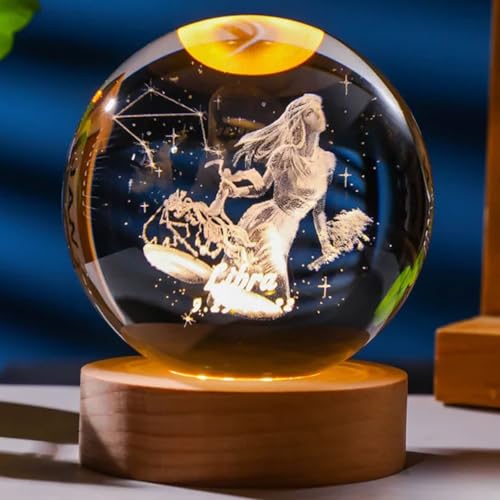 Luminária Bola Esfera Cristal De Mesa Planeta Terra Galáxia Sistema Solar LED Base Madeira Enfeite D