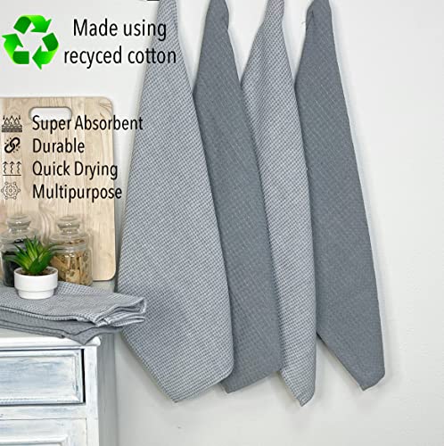 Chardin Home KT016 Ecofriendly Upcycled Cotton Assorted Waffle Weave Kitchen Towels Set, Grey & White | 18X28 Inch Dish Cloths Set Of 6 thumb #3