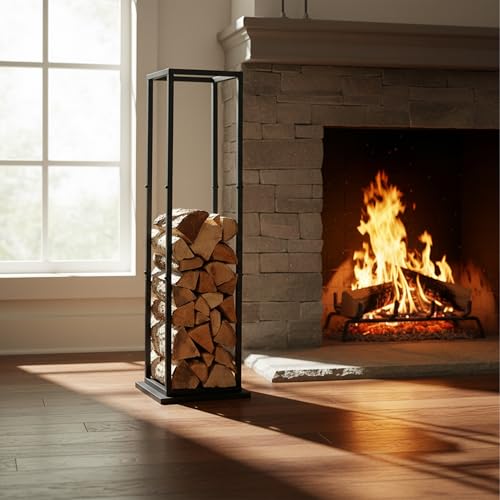 Rangement bois cheminée intérieur métal noir range bûches vertical - 4