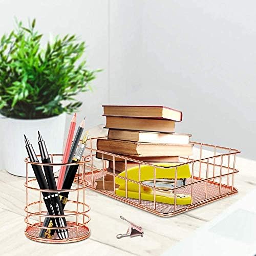AKUKA Wire Storage Baskets Rose Gold Organizer Bins, Freezer Storage Baskets Makeup Organizer Metal Mesh Baskets, Bedroom Accessories Set of 4 Household Baskets for Fridge, Pantry, Kitchen, Bathroom