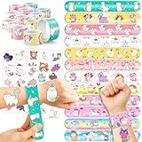 72PCS Caticorn Party Favors - 48PCS Pre-cut Tattoos & 24PCS Slap Bracelets - Cat Unicorn Birthday Supplies, Kitty-Themed Decorations, Classroom Prizes, Gifts for Girls & Boys