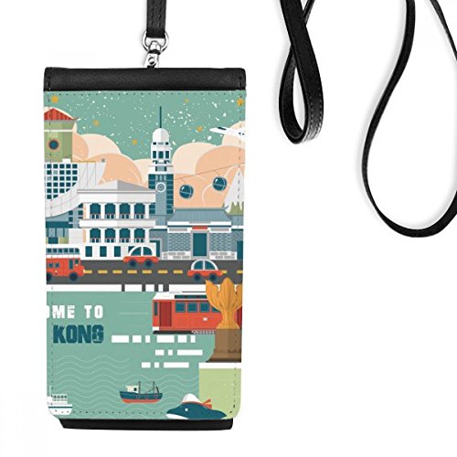 Sac téléphone en cuir pour flâner avec le motif Bienvenue à Hong Kong