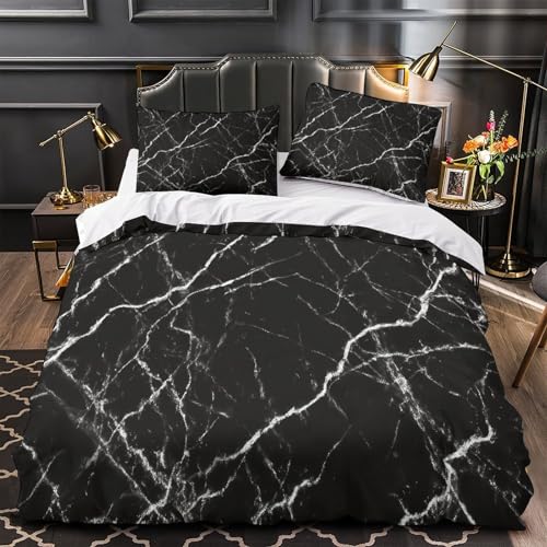 Housse de couette hypoallergique marbre noir lit simple microfibre douce