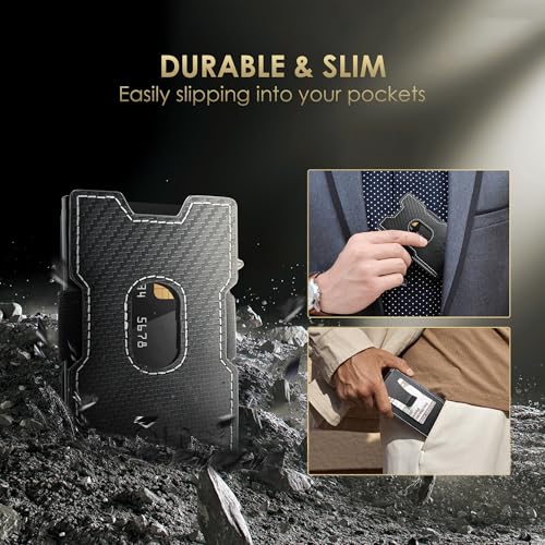 Card Holder Wallet for Men, Mens Minimalist Wallet 9-12 Cards, Slim Compact Wallets with Money Clip, RFID Blocking Smart Pop Up Wallet, Metal Aluminum Credit Card Case Wallet4