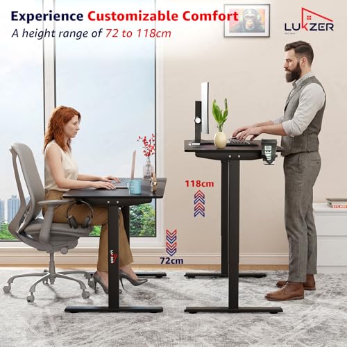 Image of Lukzer Electric Automatic Height Adjustable Sit Stand Desk | Black Frame Black Top | Ergonomic Study Table with Digital Display & Memory Preset Option for Home & Office (EST-003 /120 x 60cm)