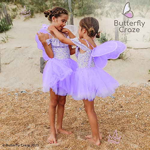 Butterfly Craze Fairy Princess Tutu Costume Set - Includes Glittery Sparkle Wings, Tutu Skirt, & Wand For Girls' Dress Up, Pretend Play & Ballet Dance Recitals, For Toddlers And Kids, Purple, Large #TOP6