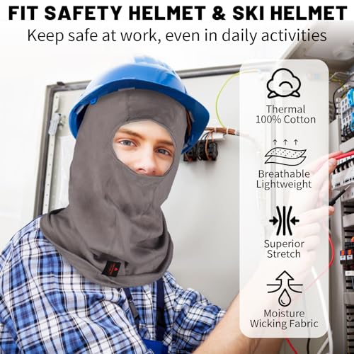 Image of FR Face Mask for Men - Fire Resistant Balaclava Welding Head Cover, 100% Cotton Full Face Hood & Neck Protector