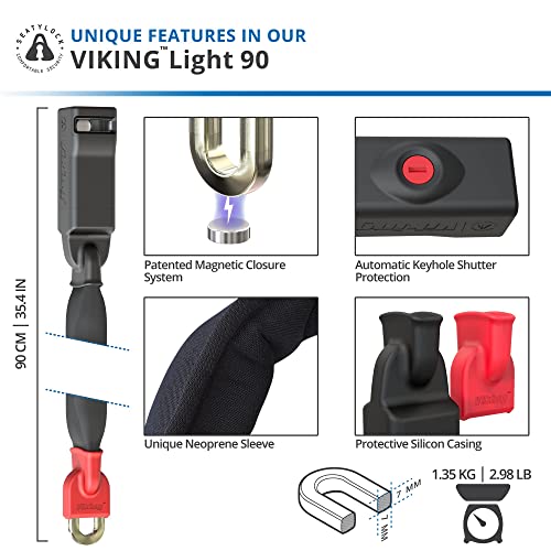 Seatylock Viking Bike Lock Chain With Key - Patented Bike Locks Anti Theft Sold Secure Silver - Ultra Security Bicycle Lock - Bike Chain Lock For Mountain City Or Electric Bikes (35.5 Inch) #TOP4