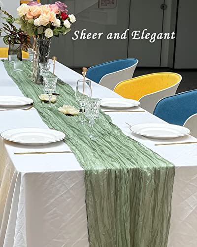 3 Pack Sage Green Cheesecloth Table Runner-13.3Ft Boho Gauze Table Runner 160In Sheer Long Cheese Cloth Runner-Rustic Sage Table Decorations For Wedding Party, Bridal Baby Shower Birthday Ceremony #TOP4