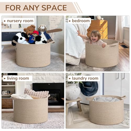 Image of INDRESSME XXXLarge Blanket Basket for Living Room 21.7 inch x 21.7 inch x 13.8 inch-Storage Basket with Handle for Organizing Toy Pillows Woven Wicker Laundry Basket Stuffed Animal Toy Storage for Play Room