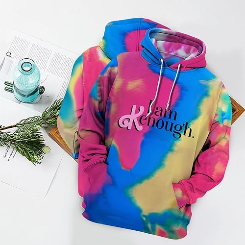 image for Dibhhui Unisex I am Kenough Hoodie Tie Dye Sweatshirt Letter Printed S