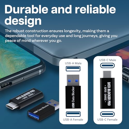MMOBIEL Bloqueador de Datos USB y Bloqueador de Datos USB-C [2 Pack] Protección Contro la Piratería Informática y Juice Jacking - USB Adaptador para Cargar Solamente, Carga Segura - Negro - imagen 5