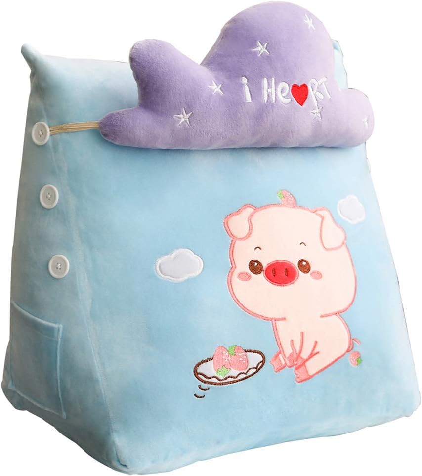 Cartoon Adjustable Triangle Back Wedge Cushion Pillow Stuffed Doll Pillow Sofa Bed Soft Reading Pillow Waist Suppot Pillow Backrest Cushion (Blue, 42×25×45cm)