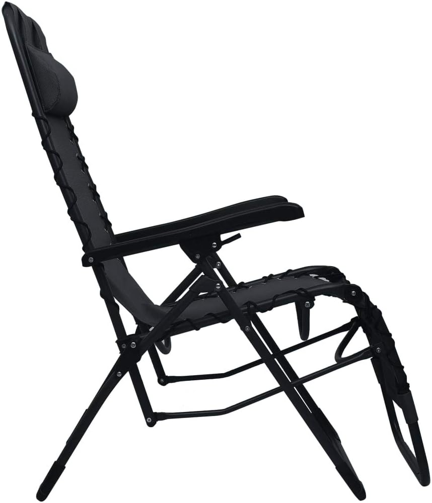 vidaXL Folding Sun Lounger Adjustable Garden Chair Black Textilene Outdoor Patio Easy Storage Modern Design Furniture Portable Backrest Beach Chairs