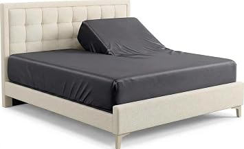 Viscose from Bamboo-Cotton Blended Adjustable Fitted Sheet Only Top Split King, Solid Charcoal Silky Soft Deep Pocket Half Split Bottom Sheet