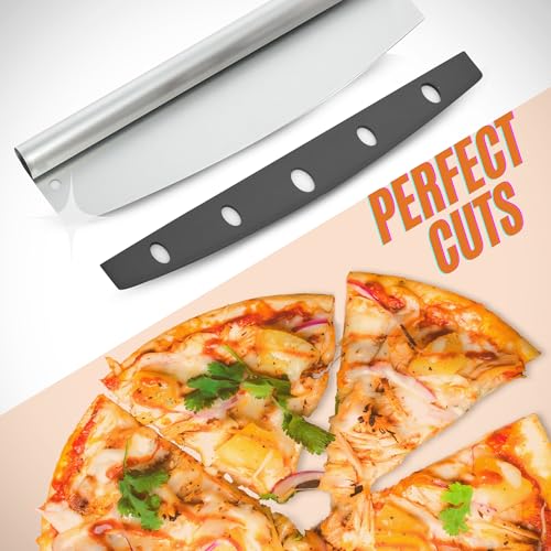 Pizza Peel Aluminum Pizza Spatula 12 x 14 inch with Foldable Wooden Handle Pizza Cutter Rocker with Blade Cover – Perfect Pizza Oven Accessories for Indoor & Outdoor Use, Pizza Lovers Gift