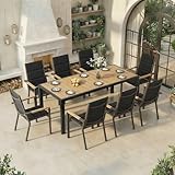 TRIUMPHKEY Gartenmöbel Set 8 Personen, Balkonmöbel mit Aluminium, 8 Stapelstühle mit Holzmaserung und 1 PS Gartentisch, Terassenmöbel Außen, Braun