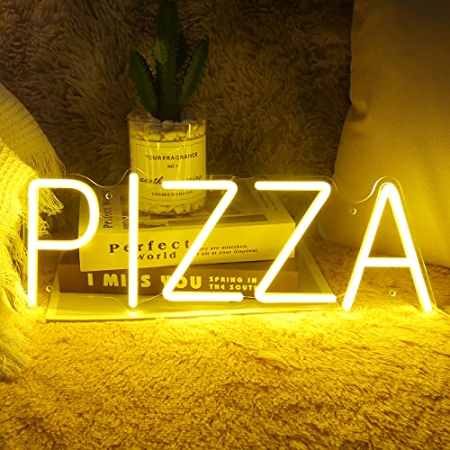 Image of Planzo Pizza Neon Sign LED Light Kitchen Restaurant Bar Wall Decor Yellow | Business Coffee Shop Store Pub Advertising, Window Display, Bedroom Kid Room Dining Room Party Wall Sign Decor, 15.75 inchx5.55 inch
