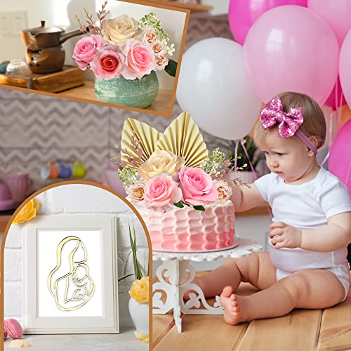 Ufromsky 16Pcs Boho Cake Topper Flower Boho Cake Toppers Pink Cake Decor With Palm Leaves Artificial White Pink Flowers Plants And Women Topper For Mothers Day Birthday Wedding Party Supplies #TOP4