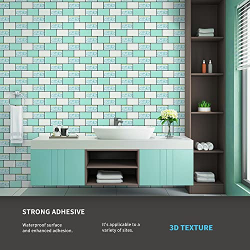 Art3D 10-Sheet Peel And Stick Backsplash, 12 In. X 12 In. Subway Tiles In Teal #TOP6