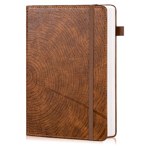 CAGIE Lined Journal for Men Women, Tree Growth Ring Leather Bound Journal Notebook, 256 Pages 100 GSM Journals for Writing, A5 Hardcover Journaling Notebooks for Work, Note Taking