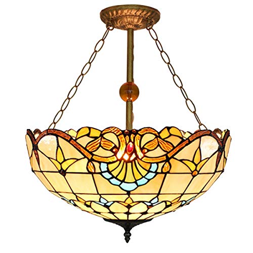 RuuXanthous Lámpara de Techo Estilo Tiffany de 20 Pulgadas con vitrales, Estilo Barroco, para Comedor, Bar, Interior.