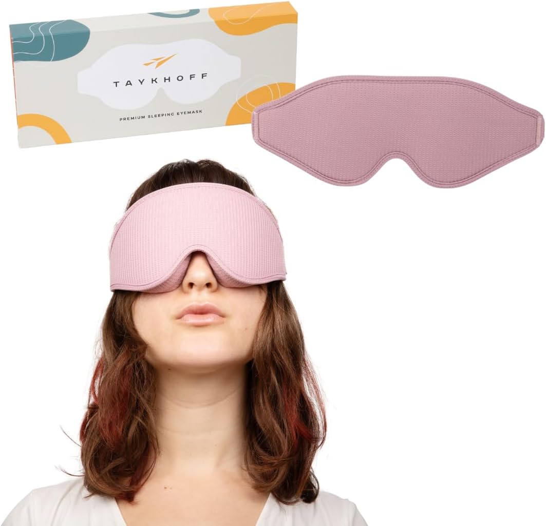 Premium Fabric Sleep Mask – 100% Light Blocking Eye Mask with 3D Contour Comfort Designed for a Comfortable Sleep – Fits Men and Women – Ideal for Travel (Creamy Pink)