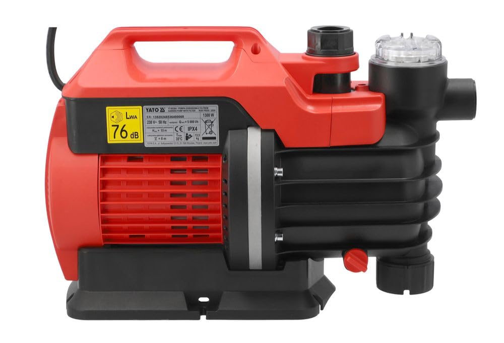 YATO Gartenpumpe Wasserpumpe 5000l/h – Druckpumpe mit Manometer & Vorfilter – 5,3 bar, 53m Förderhöhe – IPX4 – für Garten, Brunnen, Regenwassertank, Camping