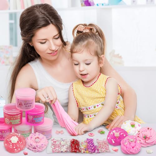 6 Stück Rosa Farbverlauf Slime Set (Schneereis, Butter, Crystal) für Kinder, Geburtstag/Weihnachten DlY Bastelset fur Madchen & Jungen
