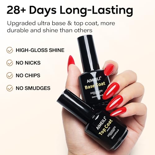 AIMEILI Gel Polish Gel Top and Base Coat Set, 2×15ml Soak Off UV LED Nail Lamp Base Top Coat Manicure Set, Shine Finish Long Lasting - Image 4