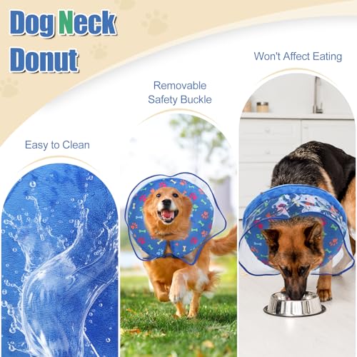 Image of Inflatable Collar After Surgery, Adjustable Cute Calming Puppy Collar with Soft Padding, Pet Prevent Scratches Anti Licking Collar for Small Medium Large Dogs (Blue, M)