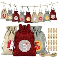 Lot De 24 Sac Calendrier De L'Avent, Sachets En Toile De Jute, DIY Sachets En Jute Noël Cadeaux