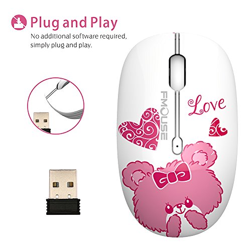 Tenmos M101 Wireless Mouse Cute Silent Computer Mice With Usb Receiver, 2.4G Optical Wireless Travel Mouse 1600 Dpi Compatible With Laptop, Notebook, Pc, Computer (Bear) #TOP4
