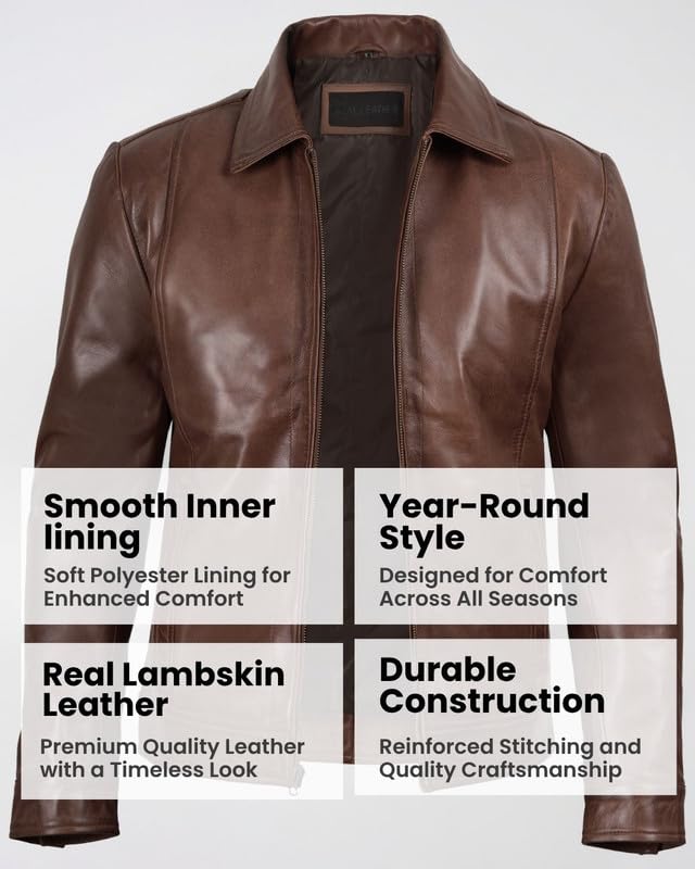 Image of Blingsoul Vintage Distressed Leather Jacket for Men - Shirt Collar Genuine Lambskin Mens Leather Jacket