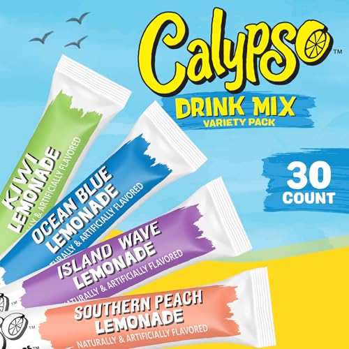 Calypso Singles To Go! Drink Mix Variety Pack – Lemonade On-the-Go Powdered Drink Mix Packets – Low Calorie Water Enhancer – Island Wave, Kiwi, Southern Peach, Ocean Blue Lemonade, 30 Count - Thumbnail 3