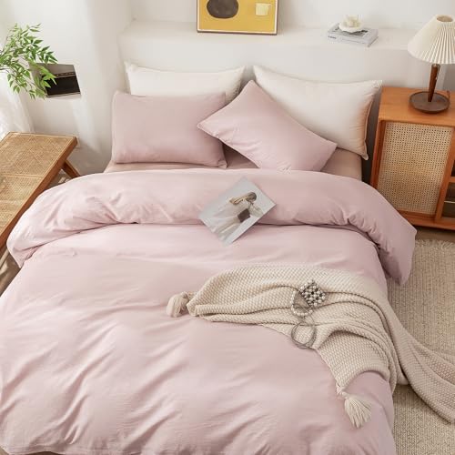 Image of ECOCOTT Duvet Cover Oversized King Size - 100% Washed Cotton Durable Soft Comfy Duvet Cover Set, 3 Pieces Duvet Cover with Zipper Closure (Greyish Pink)