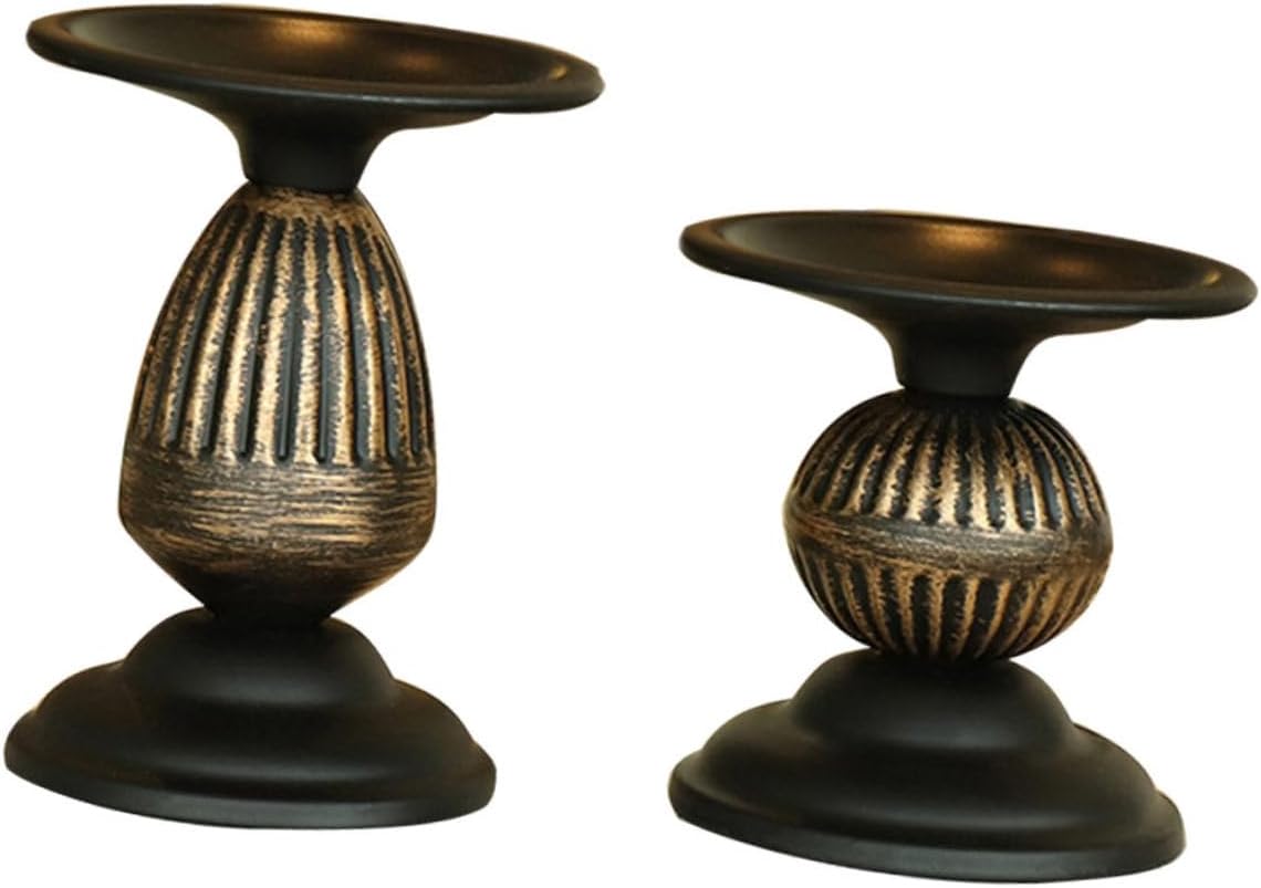 2pcs Vintage Iron Art Candle Stand Nordic Style Metal Candleholder for Dining Table Decor, Black Metal Candlestick Set for Romantic Dinner and Home Decoration