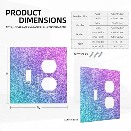 Decorative Outlet Covers Gillter Purple Pink Blue Gradient Sparkle 2 Gang Outlet Cover Wall Plate Single Toggle Duplex Light Switch Cover Plate Switch Plate Covers for Bedroom Home Decor