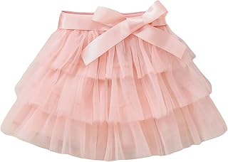 Toddler Girl's Mesh Layered Ruffle Hem Bow Tie High Waist Party Belted A Line Skirt