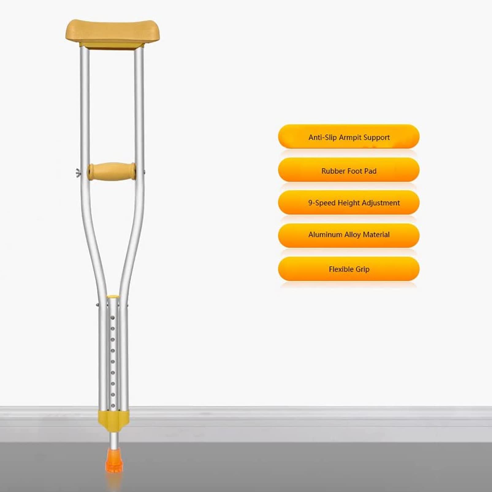 Muletas juveniles de aluminio para axilas, bastones de altura ajustable con almohadilla para las axilas, 1 par para niños, diseño de botón de presión, soporte cómodo