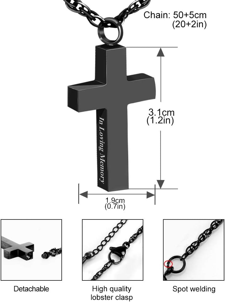 Cremation Cross Necklace for Ashes Stainless Steel Cross Urn Necklace Ashes Holder Memorial Jewelry-In Loving Memory - Image 2