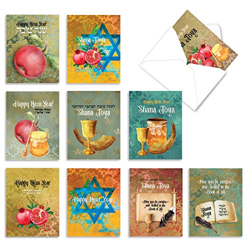 The Best Card Company 10 Assorted Rosh Hashanah Notecards Bulk Box Set 4 X 5.12 Inch With Envelopes (10 Designs, 1 Each) Shana Tova Greetings Am6135Rhg-B1X10 #TOP11