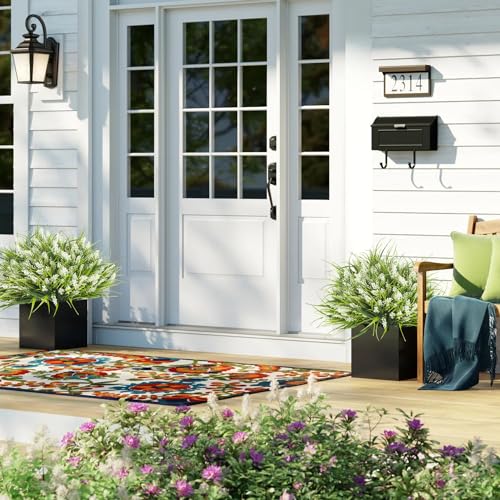 Image of Grunyia 20 Bundles Artificial Plants Outdoor Fake Monkey Grass with Flowers (White)