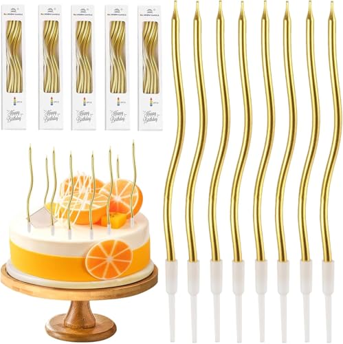 54 Piezas Velas Cumpleaños Dorado Espiral, Velas Doradas Largas, Velas de Cumpleaños Doradas, Velas Tarta Cumpleaños para Decoración de Fiesta Bodas Aniversarios, Sin olfato