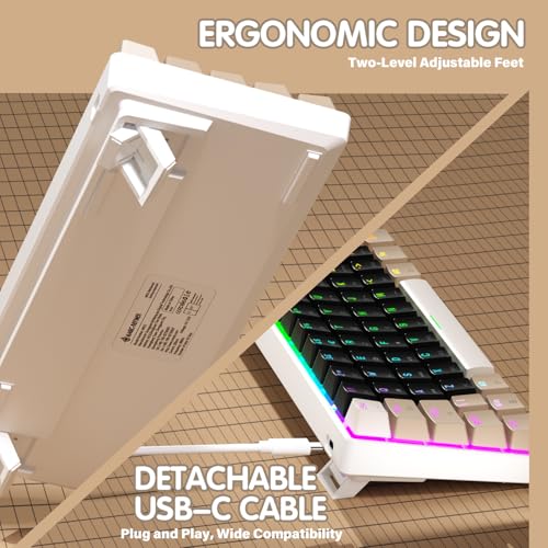 ZIYOULANG MK21 Klawiatura Mechaniczna do Gier, 60% Kompaktowy Layout UK, Mini Przewodowa Klawiatura 61 Przycisków z Hot-Swap, RGB Lighting, Anti-Ghosting, Czerwony Switch dla PC, MAC - MilkShake