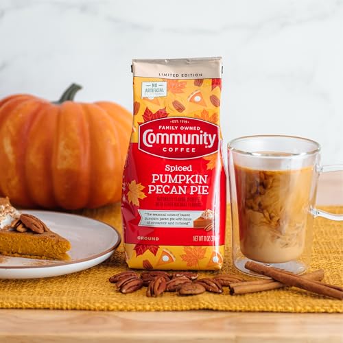 Image of Community Coffee Spiced Pumpkin Pecan Pie Flavored Ground Coffee, Limited Edition, Medium Roast, 11 oz Bag (Pack of 6)