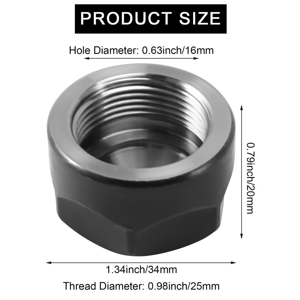 1pc ER20 Metal Chuck Collet Nut - 1 Inch Black Abrasion Resistant Clamping Nut for Engraving Machines